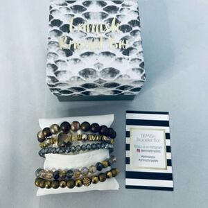 Erimish 5 Set Gold Bronze Charcoal Beaded Bracelets Box Pillow Care Card Very Go